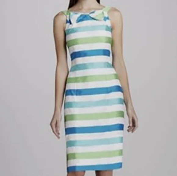 Lilly Pulitzer Silk Blend, Striped Blue, White and Green Sheath Dress, Size 14 - Picture 10 of 14